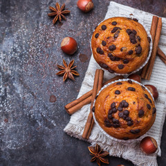 Fototapeta premium Homemade chocolate chip muffins for breakfast