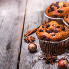 Homemade chocolate chip muffins for breakfast
