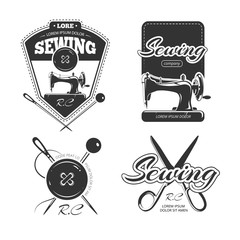 Tailor shop retro vector logo, labels and badges set