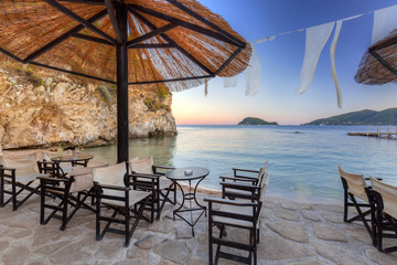 Tables at the sea in Zakynthos island, Greece