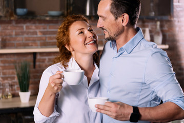 Woman and man looking at each other