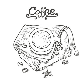 Illustration of cup of coffee in hand drawn style