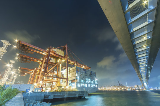 Cargo port and bridge in Hong Kong