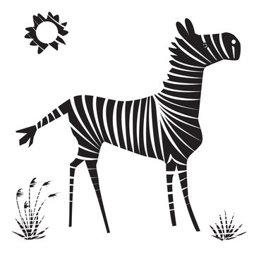 Vector illustration of zebra. Isolated cartoon black and white african animal.