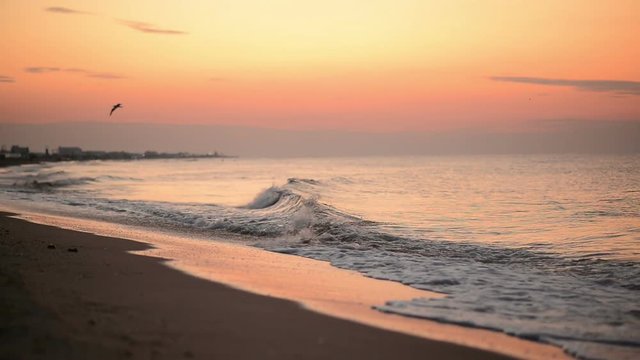 Dawn on the Black Sea coast, waves, slow motion
