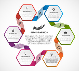 Abstract hexagon business options infographics template.