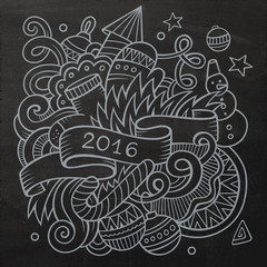2016 New year doodles elements background. Vector chalkboard