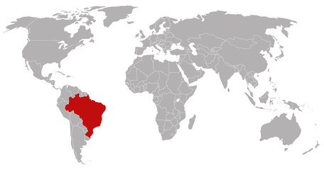 Fototapeta na wymiar Brasil on the world map