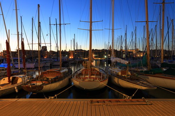 Yachts in the port of Marseille at sunset time, France