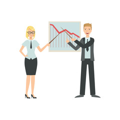 Managers Showing Chart With Fall In Sales Teamwork Illustration