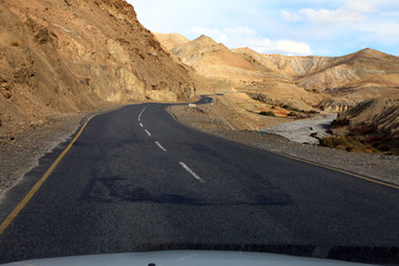 High altitude road through barren mountain