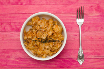 pasta  fettuccine bolognese in  dish