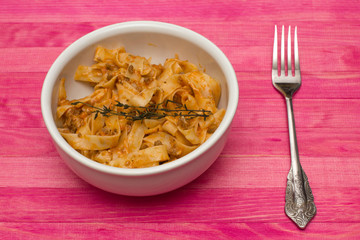 pasta  fettuccine bolognese in  dish