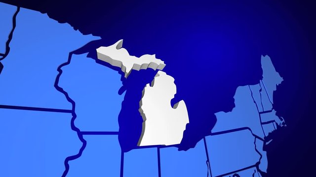 Michigan State Map USA United America 3d Animation