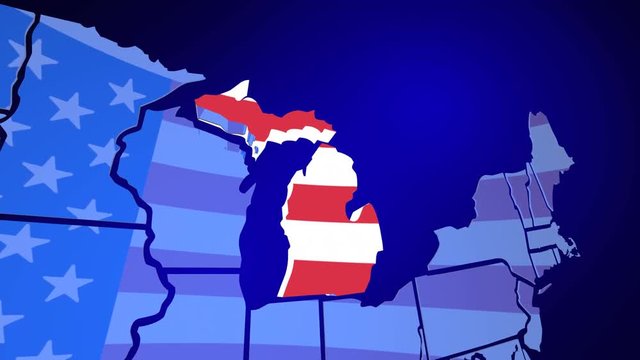 Michigan State Map USA Flag 3d Animation