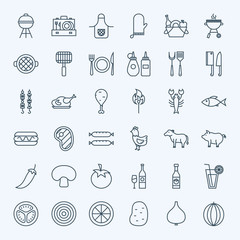 Line Grill Icons Set