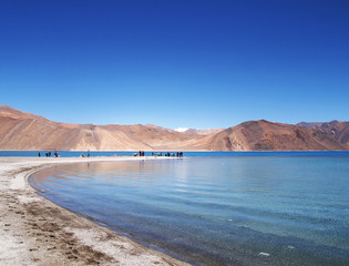 View of Pangong Lake in the north of India, Leh, Ladakh, India