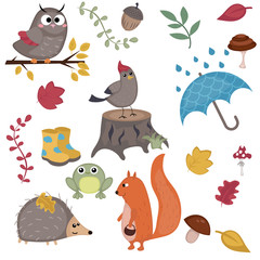 Cartoon characters and autumn elements