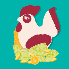 saving money concept with rooster bank, financial education for kids