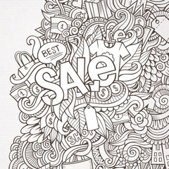 Sale hand lettering and doodles elements background.