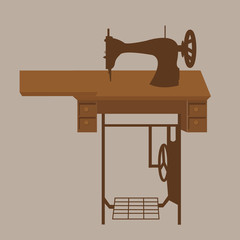 old sewing machine vintage antique tailor fashion equipment in brown illustration