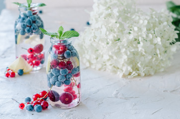 Obraz na płótnie Canvas Sparkling water with berry and mint