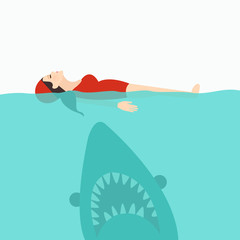 shark jaws attack woman swimming at sea water