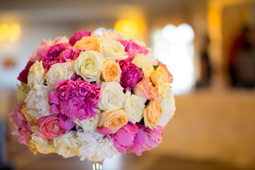 Close view at the floral wedding decorations