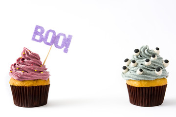 Halloween cupcakes isolated on white background

