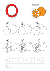 Drawing tutorial. Game for letter O. The Orange.