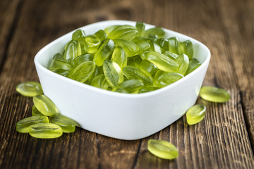 Gummy Candy with lime taste (selective focus)
