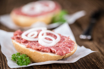 Fresh made Bun with Mett (selective focus)