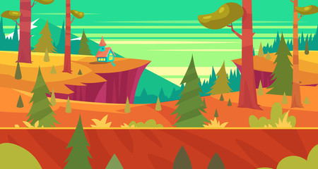 Cartoon nature seamless landscape with forest.