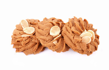 Cookies, almond coffee on white background
