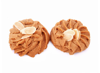 Cookies, almond coffee on white background