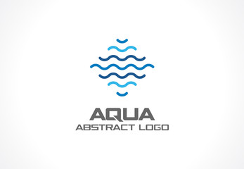 Abstract logo for business company. Corporate identity design element. Eco ocean, nature, swimming pool, spa, aqua swirl Logotype idea. Water wave, blue sea square concept. Colorful Vector line icon
