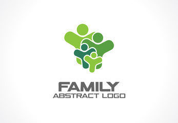 Abstract green logo for business company. Corporate identity design element. Healthcare, Social Media, Network logotype idea. People connect, family of 4, group of four, concept. Colorful Vector icon