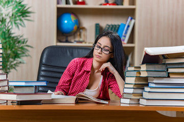 Young female student preparing for college school exams