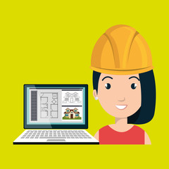 woman architecture laptop plans