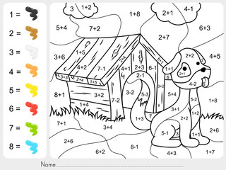 Paint color by addition and subtraction numbers - Worksheet for education