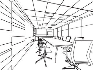 interior outline sketch drawing perspective of a space office