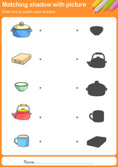 Match kitchen tools with shadow - Worksheet for education