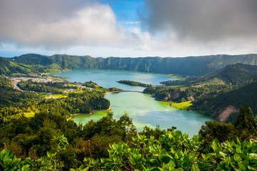 Beautiful scenic landscape from Azores Sao Miguel Island Sete Citades