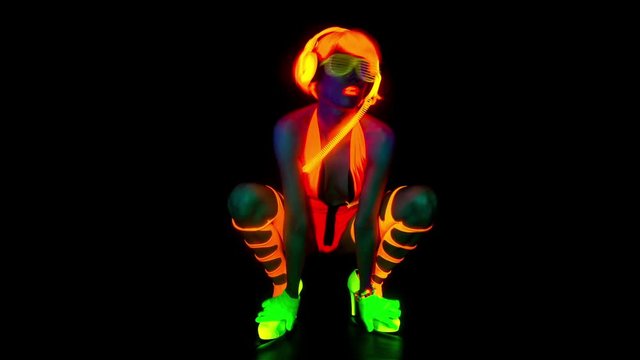 disco gogo dancer in glow UV costume