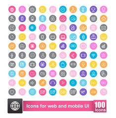 Set of 100 icon with color background for web and mobile smart p