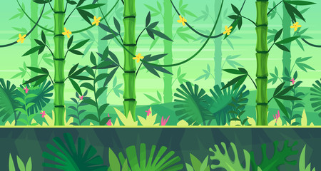 Cartoon nature seamless landscape with jungle