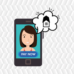 woman house smartphone speak