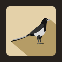 Magpie icon in flat style on a beige background