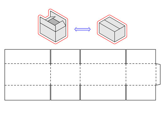 Horizontal box template. Vector packing. Simple Cardboard cut
