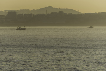 Paddle surf in La Coruna, Spain.